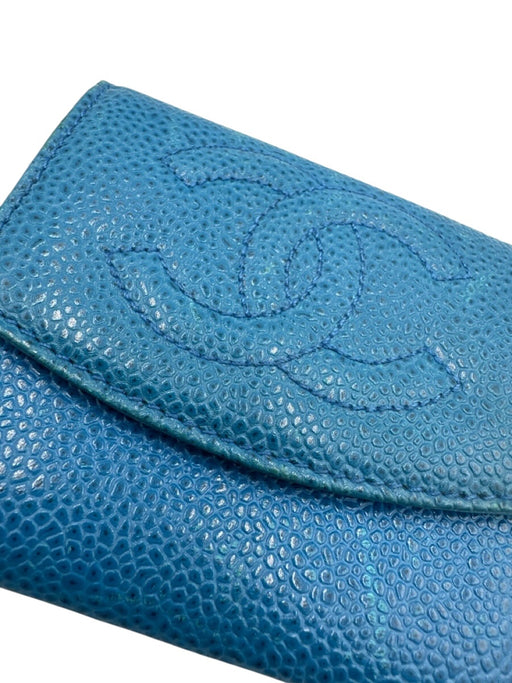 Chanel Blue Caviar Leather Flap Interlocking CC Compact Wallets Blue