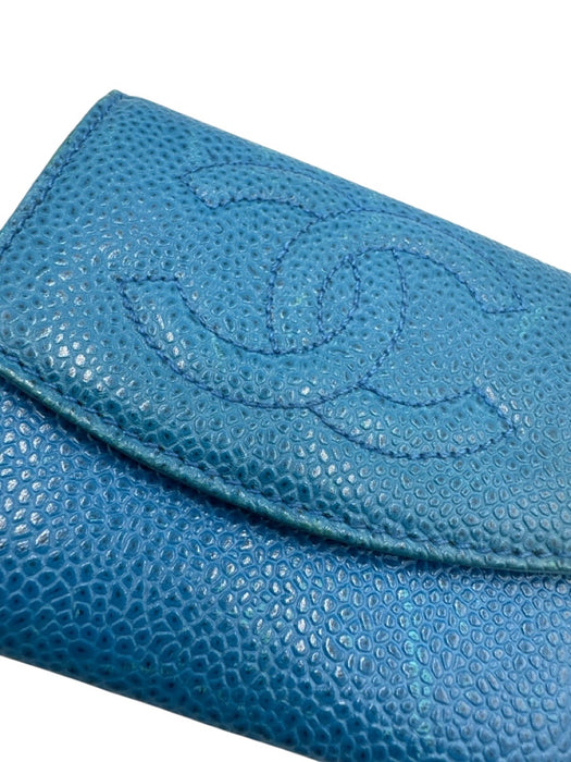 Chanel Blue Caviar Leather Flap Interlocking CC Compact Wallets Blue