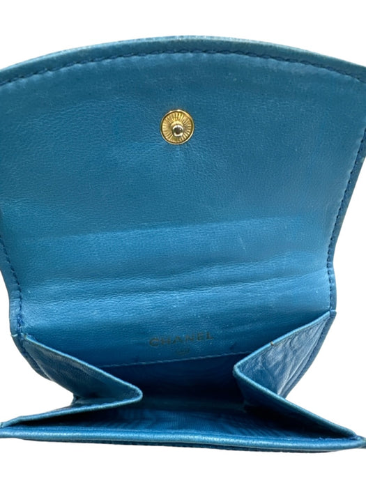 Chanel Blue Caviar Leather Flap Interlocking CC Compact Wallets Blue