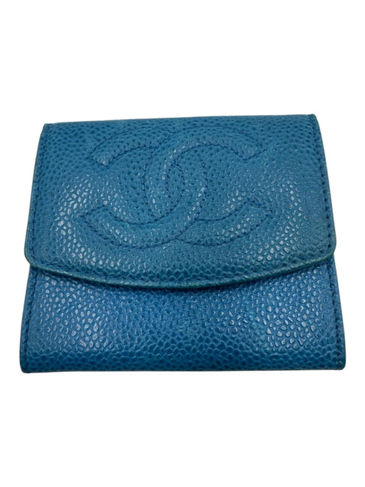 Chanel Blue Caviar Leather Flap Interlocking CC Compact Wallets Blue