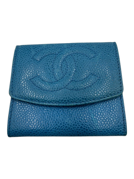 Chanel Blue Caviar Leather Flap Interlocking CC Compact Wallets Blue