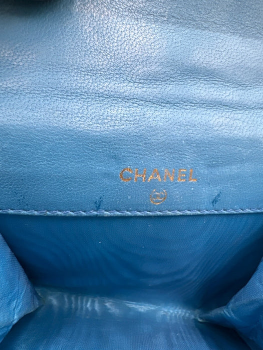 Chanel Blue Caviar Leather Flap Interlocking CC Compact Wallets Blue