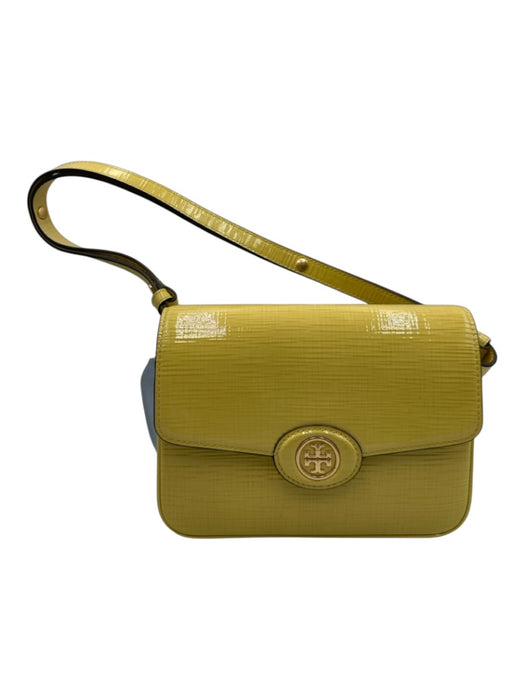 Tory Burch Yellow Patent Leather Flap Logo Adjustable Strap Shoulder Bag Yellow / Small