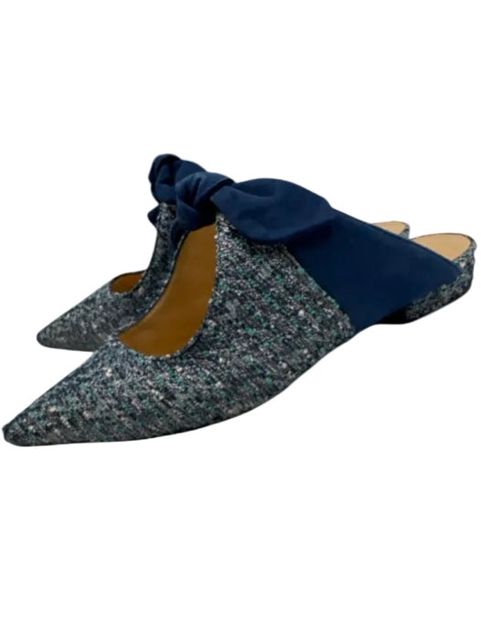 Alexandre Birman Shoe Size 40 Blue, White, Teal Leather & Textile Tweed Flats Blue, White, Teal / 40