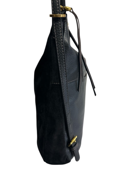 Hobo Black Leather Suede Gold Tone Hardware Zip Top Convertible Bag Black