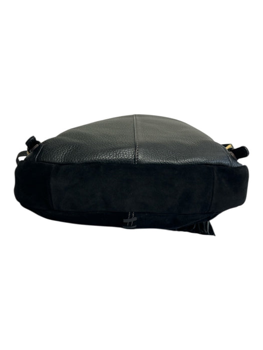 Hobo Black Leather Suede Gold Tone Hardware Zip Top Convertible Bag Black
