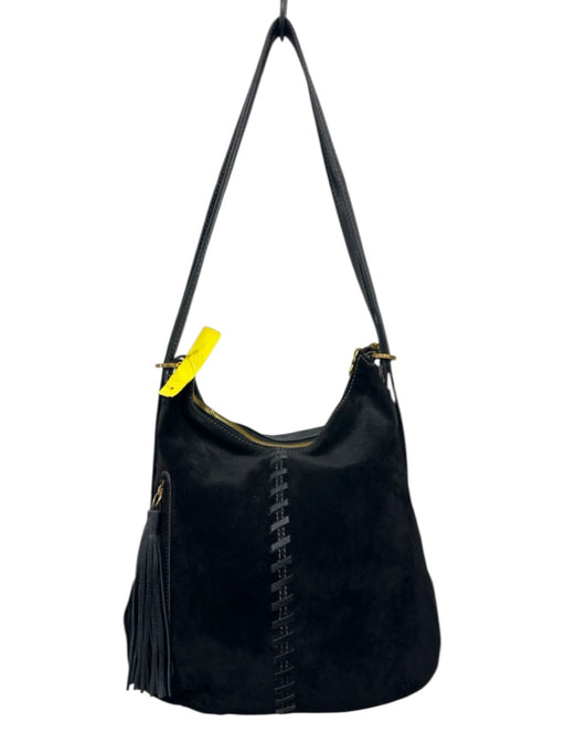Hobo Black Leather Suede Gold Tone Hardware Zip Top Convertible Bag Black
