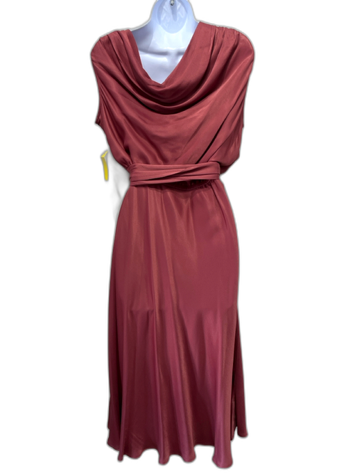 Maeve Size L Brick Red Viscose Satin Off Shoulder Asymmetric Elastic Waist Dress Brick Red / L