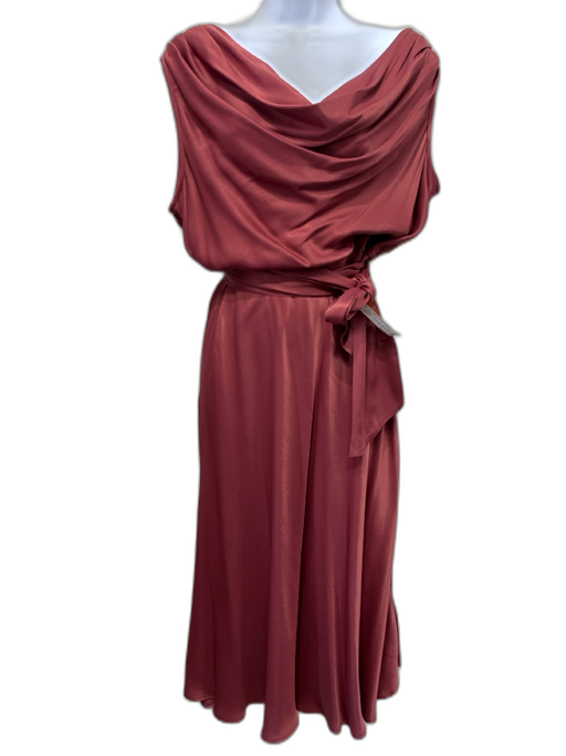 Maeve Size L Brick Red Viscose Satin Off Shoulder Asymmetric Elastic Waist Dress Brick Red / L