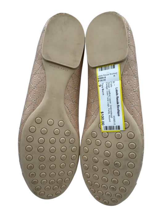 Tory Burch Shoe Size 9 Beige Leather Upper Embroidered Design Pump Flats Beige / 9