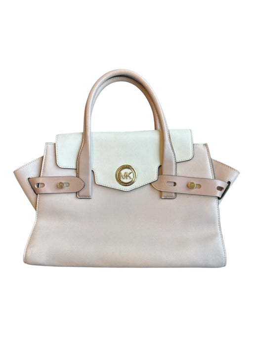 Michael Kors Cream & Blush Leather Front Flap Color Block Structured Bag Cream & Blush / L