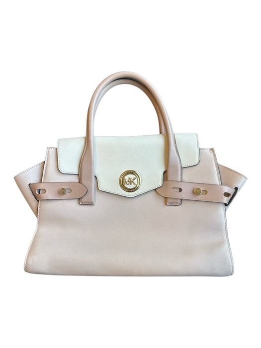 Michael Kors Cream & Blush Leather Front Flap Color Block Structured Bag Cream & Blush / L