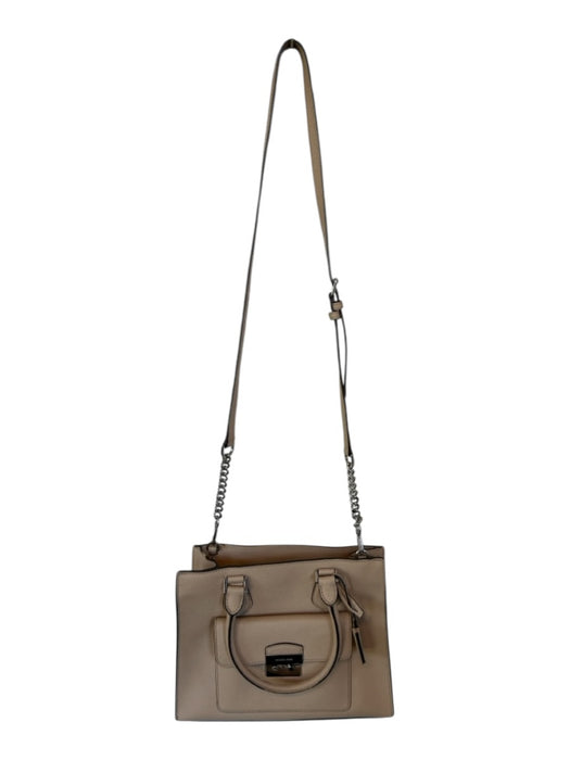 Michael Kors Tan & Silver Leather Top Handles Chain Strap Structured SHW Bag Tan & Silver / M