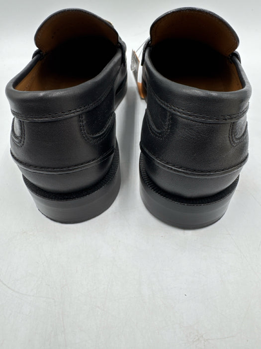 Fendi Shoe Size 37 Black Leather Gold hardware Logo Slip On Loafers
