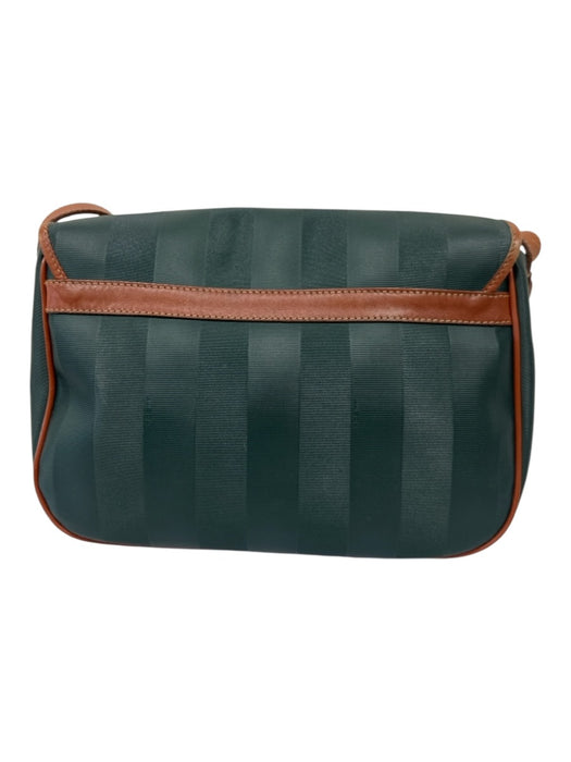 Fendi Dark Green & Tan Coated Canvas Leather Strap Stripe Flap Crossbody Bag Dark Green & Tan / Medium