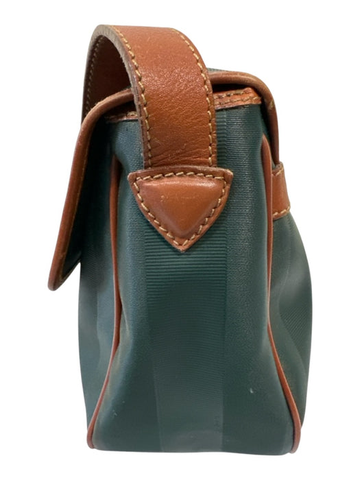 Fendi Dark Green & Tan Coated Canvas Leather Strap Stripe Flap Crossbody Bag Dark Green & Tan / Medium