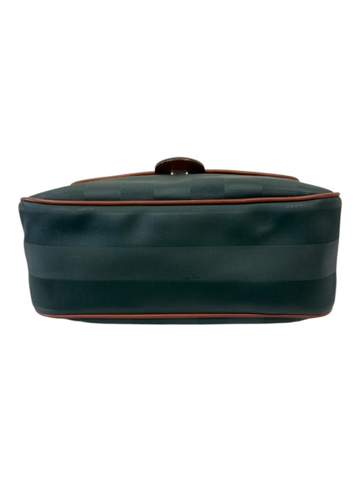 Fendi Dark Green & Tan Coated Canvas Leather Strap Stripe Flap Crossbody Bag Dark Green & Tan / Medium