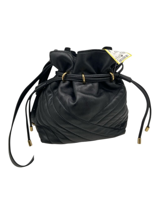 Tory Burch Black Leather Chevron Quilting GHW Bucket Crossbody Bag Black / XS