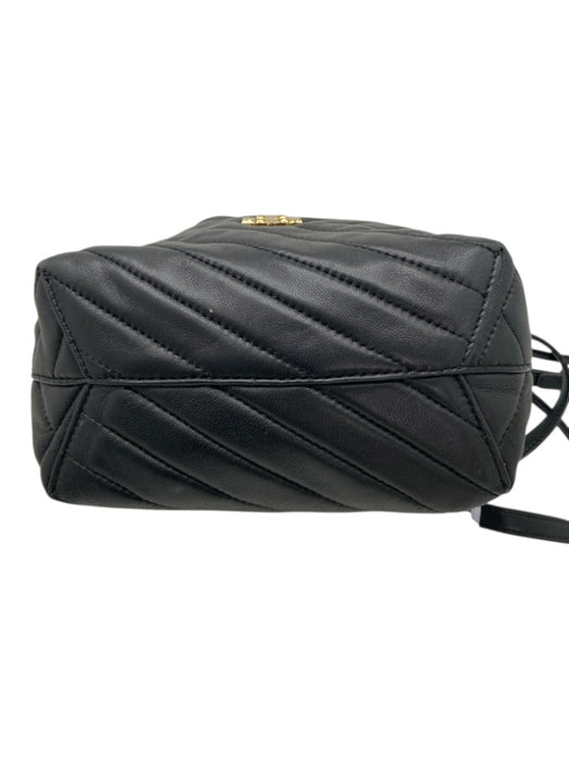 Tory Burch Black Leather Chevron Quilting GHW Bucket Crossbody Bag Black / XS
