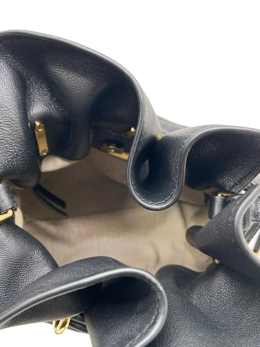 Tory Burch Black Leather Chevron Quilting GHW Bucket Crossbody Bag Black / XS