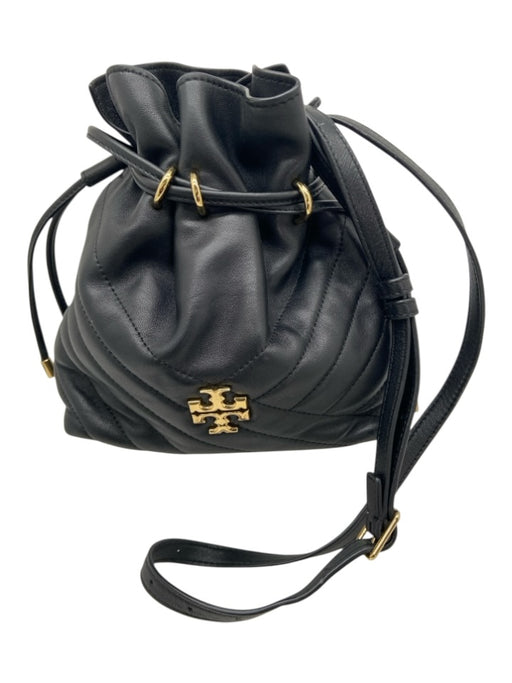 Tory Burch Black Leather Chevron Quilting GHW Bucket Crossbody Bag Black / XS