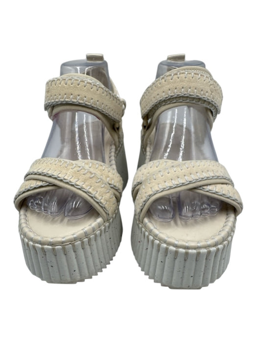 Chloe Shoe Size 36 White & Cream Suede Velcro Strap Blanket Stitch Sandals White & Cream / 36
