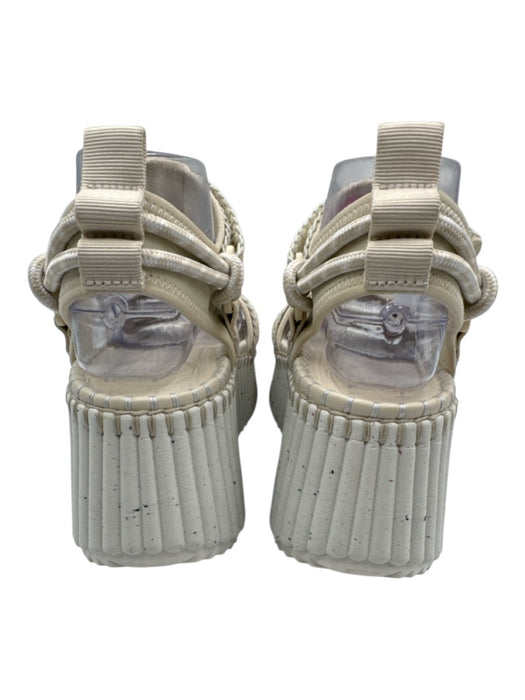 Chloe Shoe Size 36 White & Cream Suede Velcro Strap Blanket Stitch Sandals White & Cream / 36