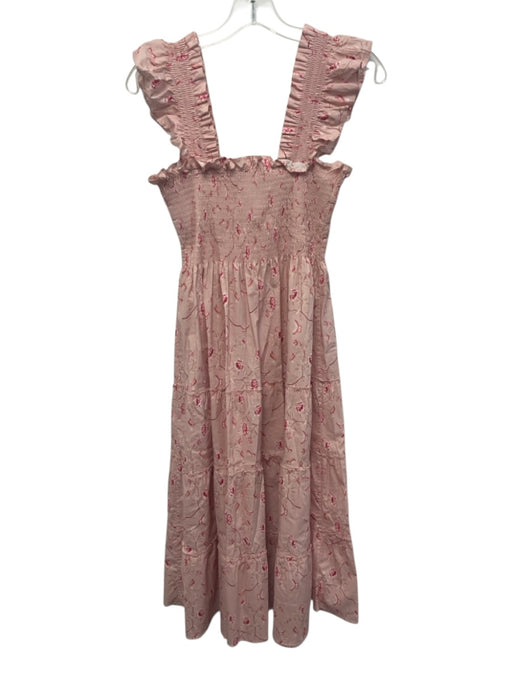 Hill House Size XS Pink & White Cotton Sleeveless Floral Print Midi Dress Pink & White / XS