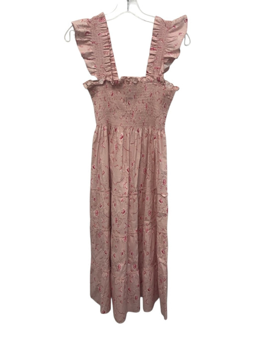 Hill House Size XS Pink & White Cotton Sleeveless Floral Print Midi Dress Pink & White / XS