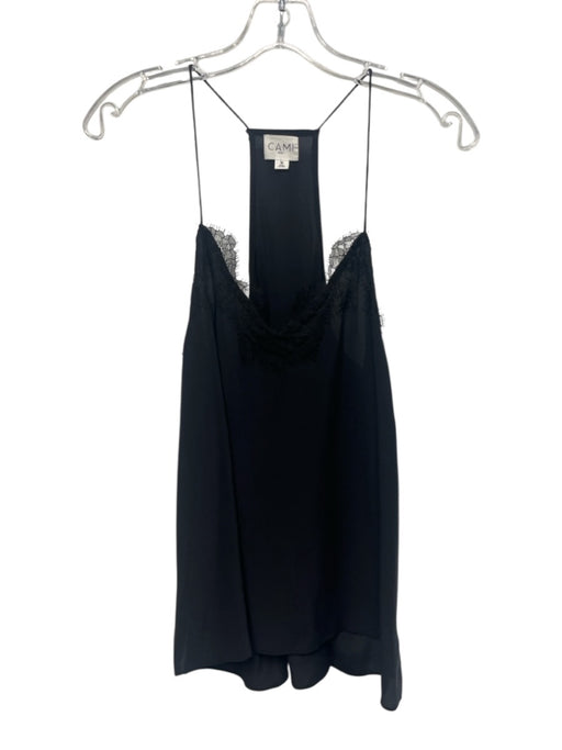 Cami NYC Size M Black Silk Spaghetti Strap Lace Detail V Neck Top Black / M