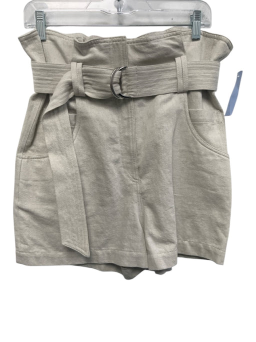 IRO Size 40 Beige Cotton & Linen Zip Fly Paperbag Waist Belt Shorts Beige / 40
