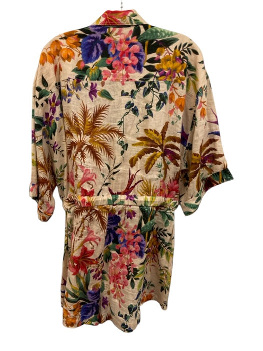 Zimmermann Size 4 Blush pink & multi Linen Short Sleeve Floral Print Romper Blush pink & multi / 4