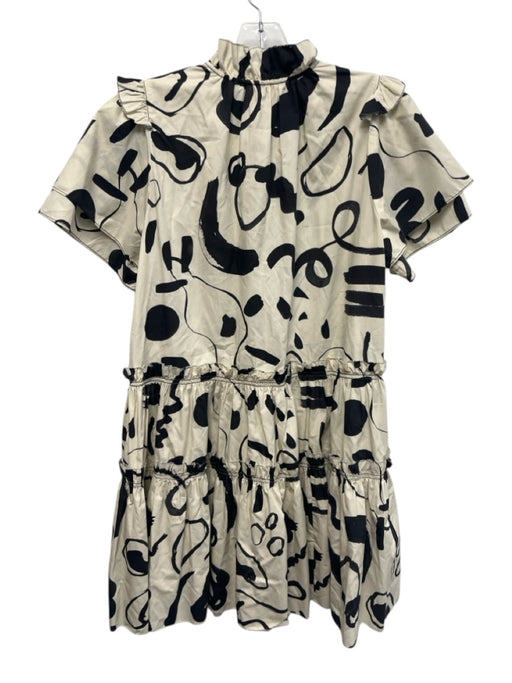 Hunter Bell Size S White & Black Cotton Tiered Short Sleeve All Over Print Dress White & Black / S