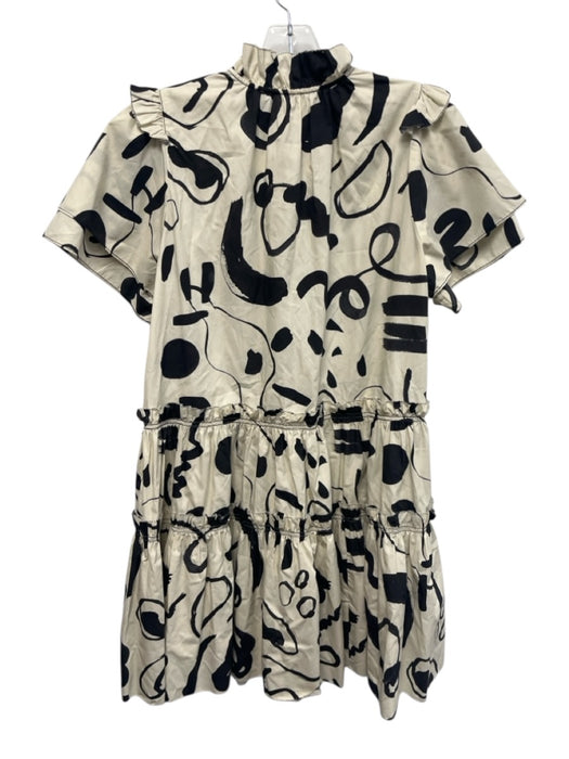 Hunter Bell Size S White & Black Cotton Tiered Short Sleeve All Over Print Dress White & Black / S