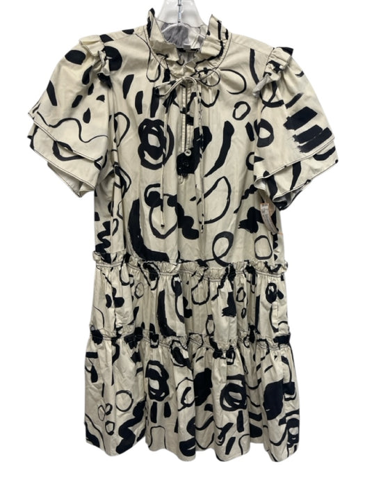 Hunter Bell Size S White & Black Cotton Tiered Short Sleeve All Over Print Dress White & Black / S