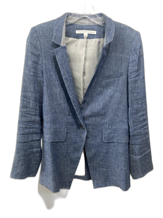 Veronica Beard Size 4 Chambray Linen Blend Heathered Flap Pocket Collar Jacket Chambray / 4