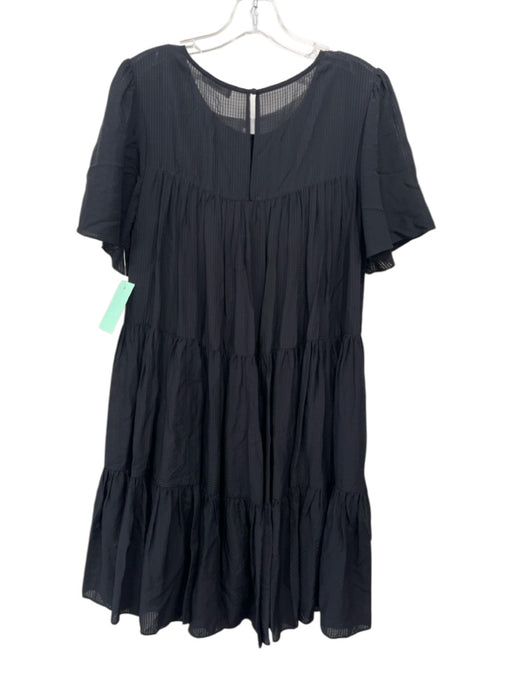 Anine Bing Size XS Black Viscose & Silk Seersucker Short Sleeve Tiered Dress Black / XS