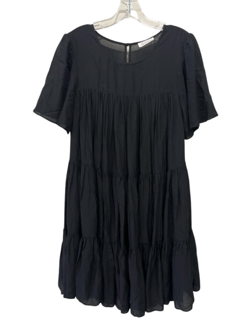 Anine Bing Size XS Black Viscose & Silk Seersucker Short Sleeve Tiered Dress Black / XS
