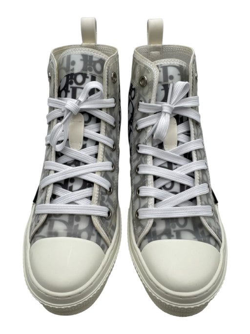 Dior Shoe Size 36 Gray & White Canvas High Top Logo Print Lace Up Sneakers Gray & White / 36