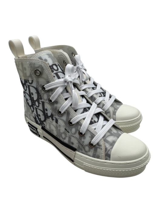 Dior Shoe Size 36 Gray & White Canvas High Top Logo Print Lace Up Sneakers Gray & White / 36