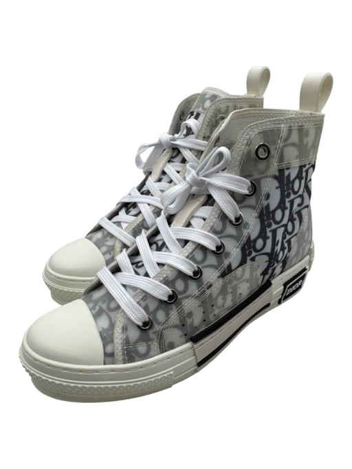 Dior Shoe Size 36 Gray & White Canvas High Top Logo Print Lace Up Sneakers Gray & White / 36