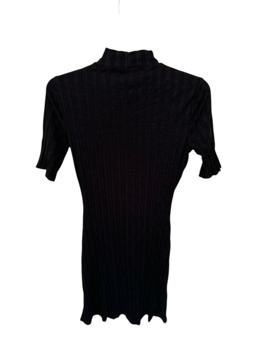 Reformation Size M Black Tencel Mock Neck Short Sleeve Ribbed Dress Black / M