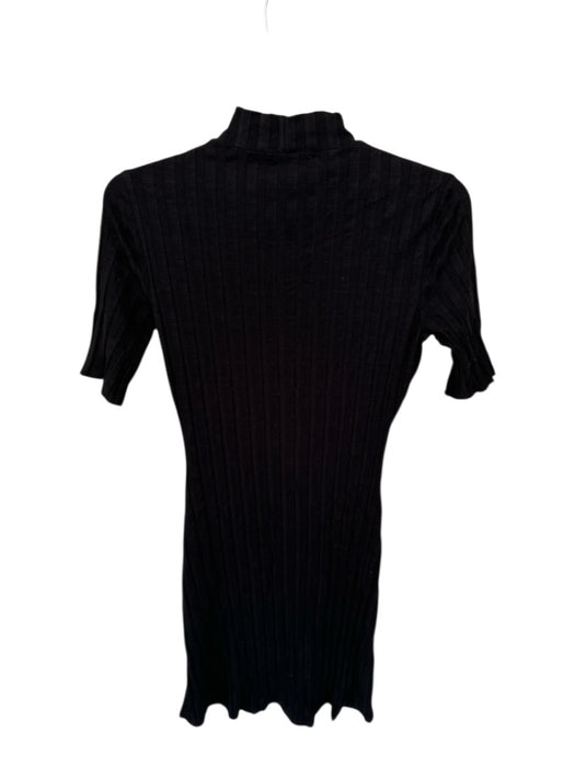 Reformation Size M Black Tencel Mock Neck Short Sleeve Ribbed Dress Black / M
