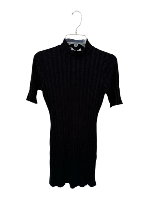 Reformation Size M Black Tencel Mock Neck Short Sleeve Ribbed Dress Black / M