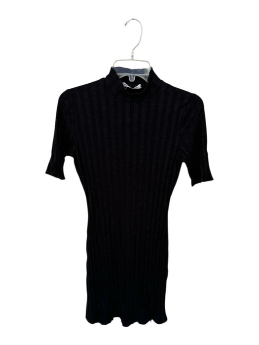 Reformation Size M Black Tencel Mock Neck Short Sleeve Ribbed Dress Black / M