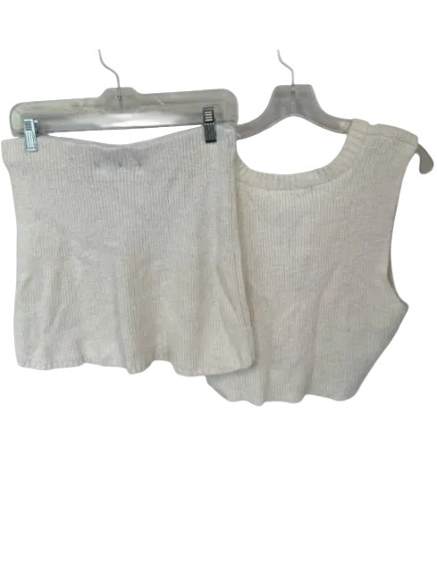 FP Beach Size M Cream Cotton Blend Ribbed Sleeveless Elastic Waist Skirt Set Cream / M