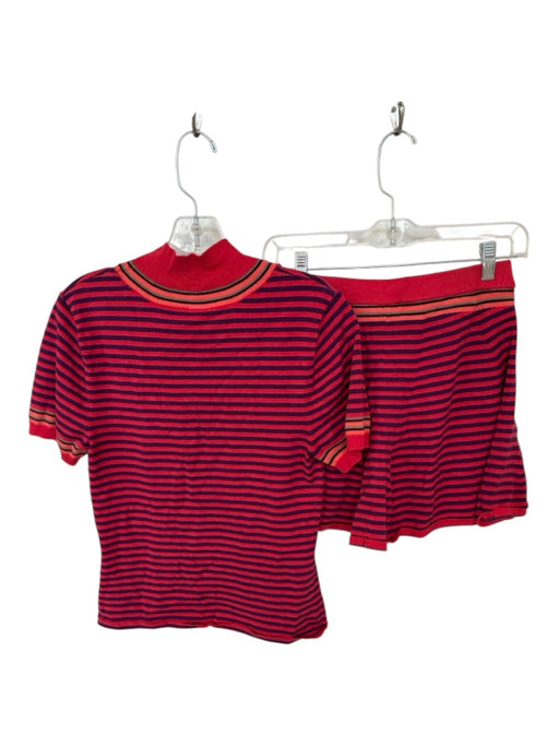 Free People Size L Red & Purple Viscose Blend Elastic Waist Striped Short Set Red & Purple / L