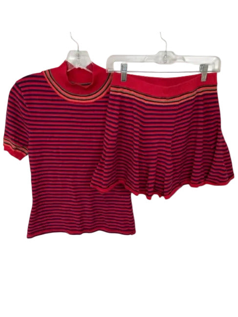 Free People Size L Red & Purple Viscose Blend Elastic Waist Striped Short Set Red & Purple / L