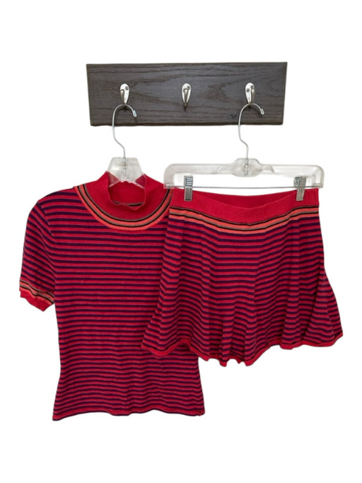 Free People Size L Red & Purple Viscose Blend Elastic Waist Striped Short Set Red & Purple / L