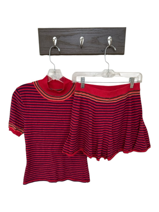 Free People Size L Red & Purple Viscose Blend Elastic Waist Striped Short Set Red & Purple / L